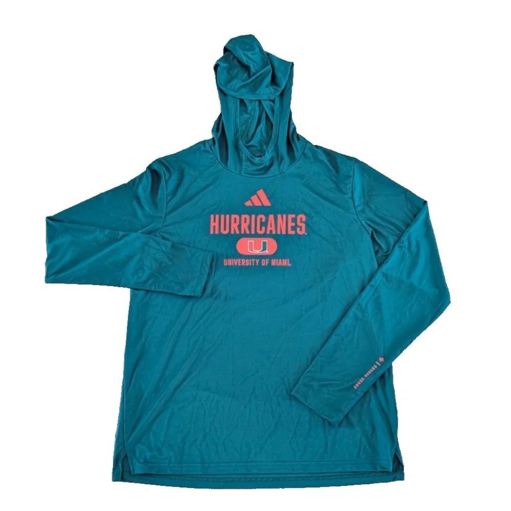 Adidas Miami Hurricanes Men's Large Tall Lightweight Hoodie Sweatshirt Green NWT